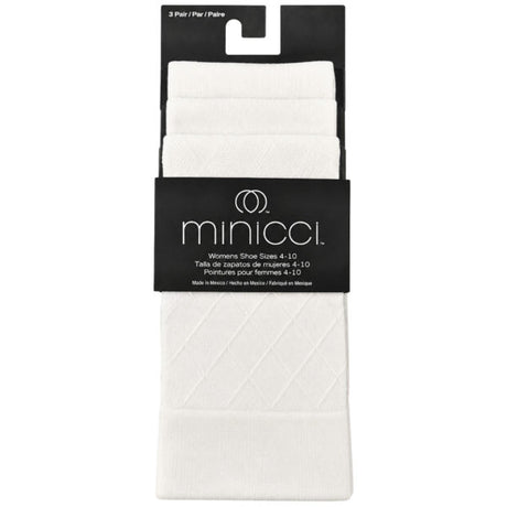 Minicci 3 Pack Arctic White Women's Knee Length Socks Size M/L 4-10