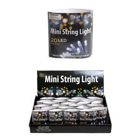 String Light Mini Led 20ct 3ast In 24pc Pdq/9 Ea Warm Or Cool White/6pcs Multicolor/pillow Box Battery Not Incl