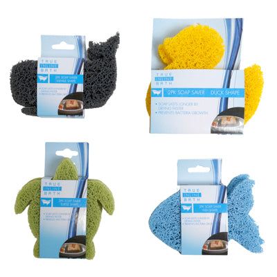 Soap Saver 2pk 4asst Animal Shapes Duck/whale/fish/turtle Peggable Sleeve