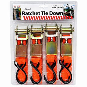 4 Pack 15' Ratchet Tie-Down Set with Buckle