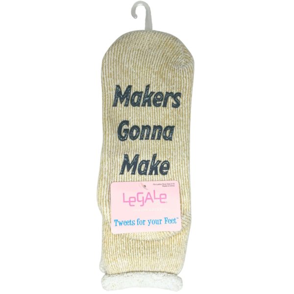 Legale 1 Pair Cozy Socks "Makers Gonna Make" w/ Grip Ivory Ladies Shoe Size 4-10