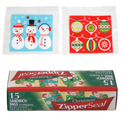 Sandwich Bags Christmas Print 15ct 6.5x5in 2 Prints/box