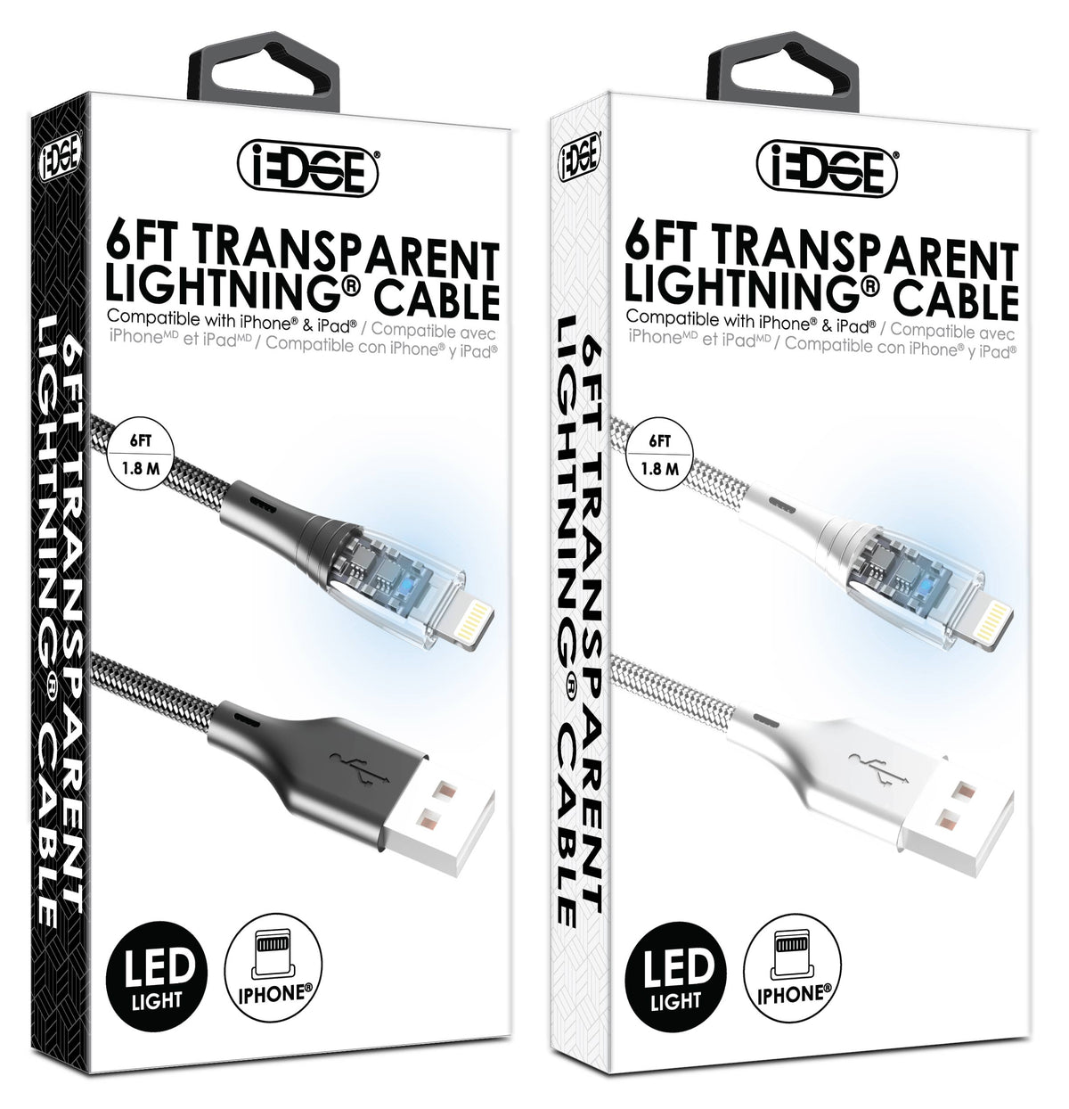 6' USB-A to Lightning iPhone/iPad Braided Charging Cables w/ Transparent Housing