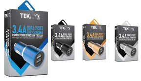 3.4 W Metal Car Chargers w/ Dual USB Adapter