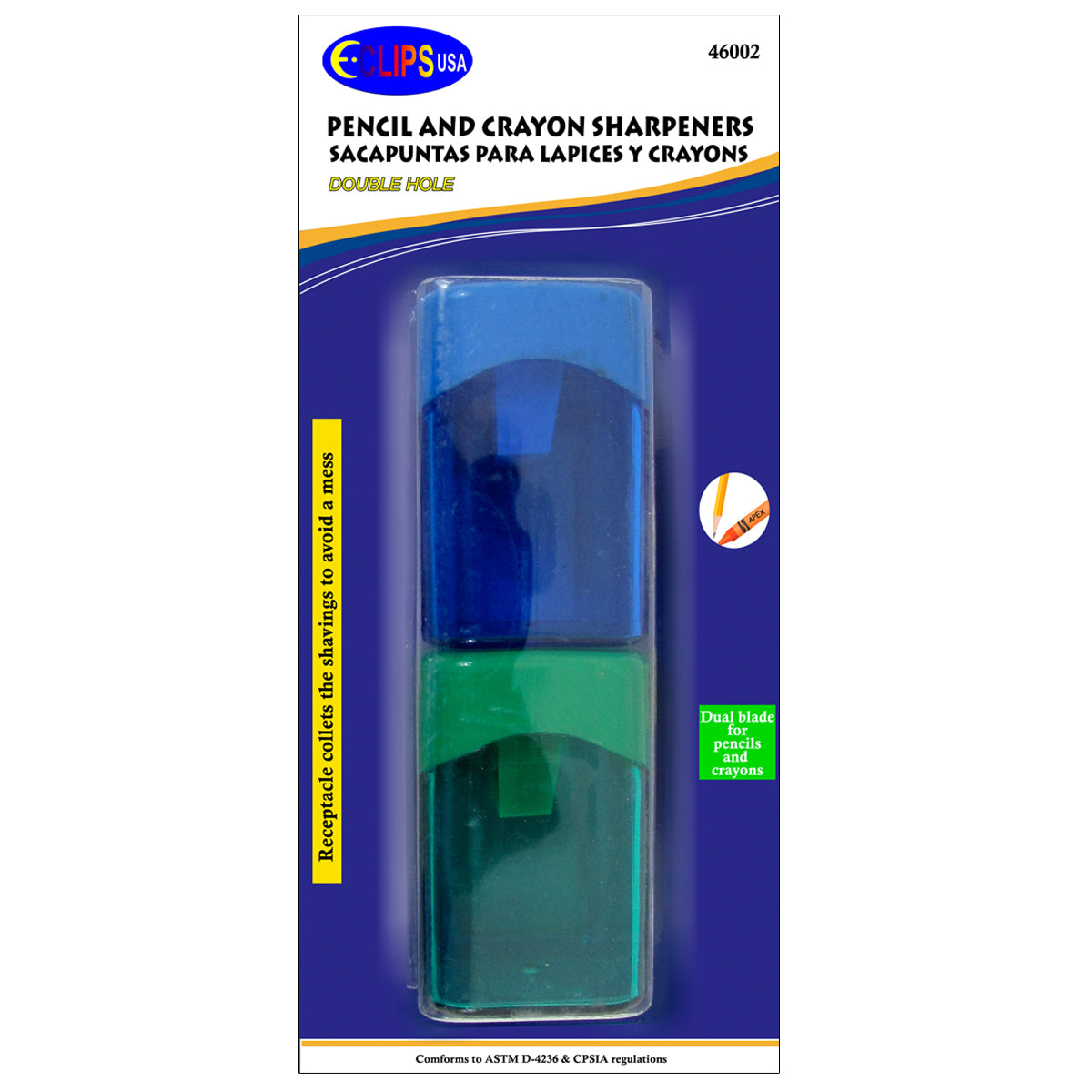 Large Pencil & Crayon Sharpeners w/ Receptacle - 2-Pack
