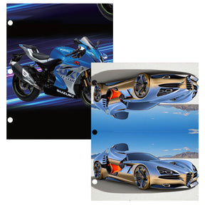 Printed 2-Pocket Folders w/ Cars & Motorcycles Print