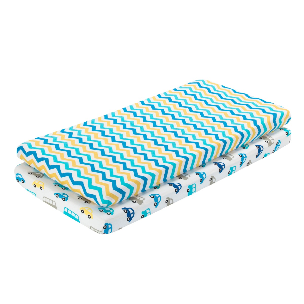 Cotton Jersey Knit Cradle Sheet Sets - Cars & Chevron Print - 2-Pack