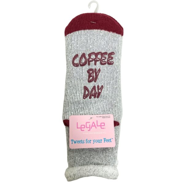 Legale 1 Pair Cozy Socks Coffee/Wine Grip Grey Ladies Shoe Size 4-10