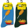 FOOZYS Crew Socks Assorted Black & White with Corn Dog & Fries Design Size 9-11