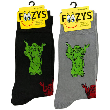 FOOZYS Crew Socks Assorted Black & Gray with Buddha Design Size 9-11