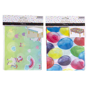 Tablecover Plastic 54x96in 2ast Unicorn Border/balloon Full Print Pbh W/drop Down
