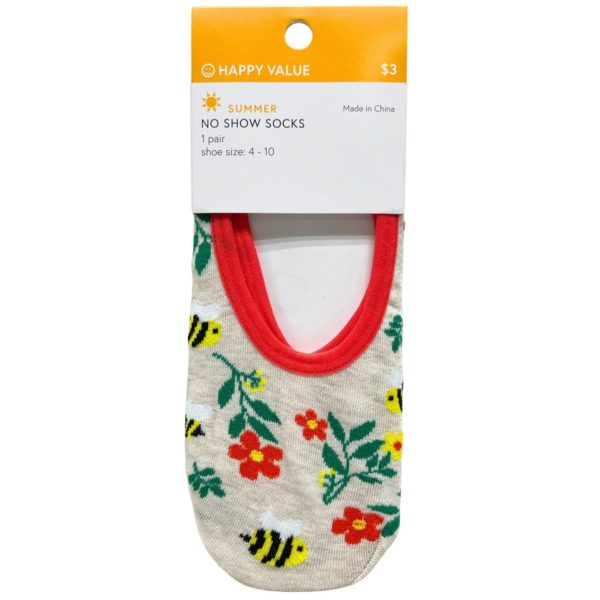 Happy Value Floral with Bees No Show Socks in Sizes 4-10