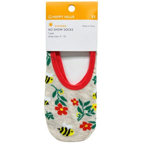 Happy Value Floral with Bees No Show Socks in Sizes 4-10