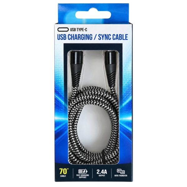 70" 5 Volt  Braided Type-C to Type-C Charge and Sync Cable