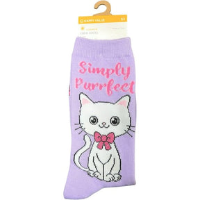 Happy Value Simply Purrfect Cat Crew Socks in Sizes 4-10