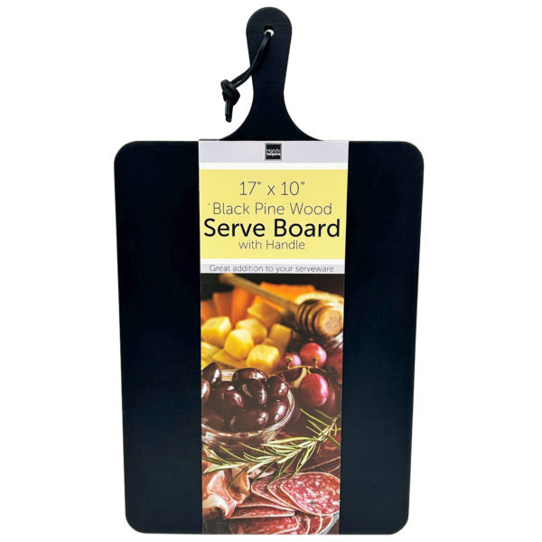 17" x 10" Black Pine Wood Serve Board with Handle