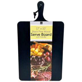 17" x 10" Black Pine Wood Serve Board with Handle