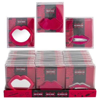 Beauty Combo Lip Shape 3asst Sponge/clip&file/mirror 24pc Pdq/pvc Box W/insert Cosmtc Art
