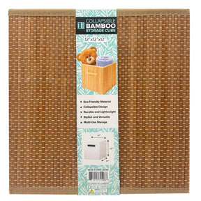 12" x 12" Collapsible Brown Check Bamboo Storage Basket