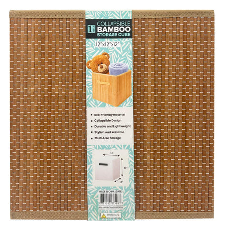 12" x 12" Collapsible Brown Check Bamboo Storage Basket