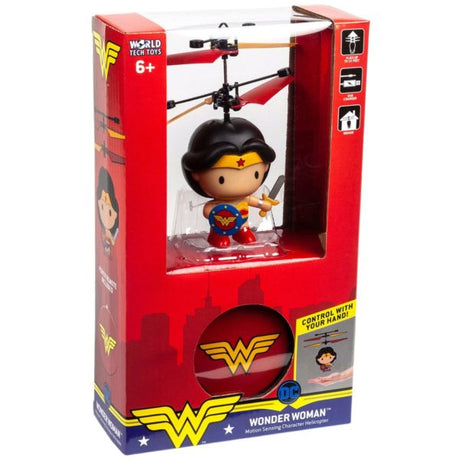 World Tech Toys DC Wonder Woman 3.5 Inch Flying UFO Hand Controlled Helicopter with Remote
