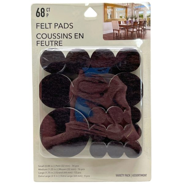 68 Count Brown Felt Furniture Pads Variety Pack