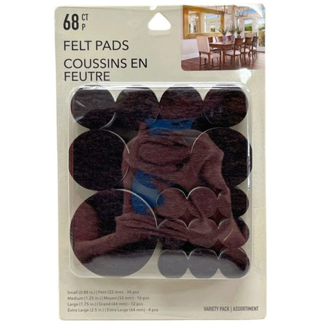 68 Count Brown Felt Furniture Pads Variety Pack