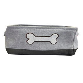 Winifred and Lily 16"x12" Grey and Black Two Tone Rectangular Pet Storage Bin with White Bone Embroidery