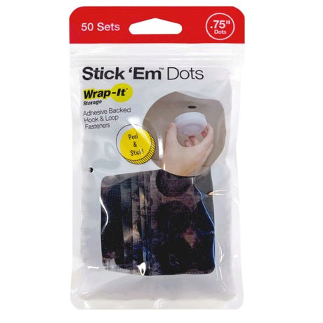 Stick 'Em 50 Pack  Adhesive Backed  Hook & Loop 0.75" Dots