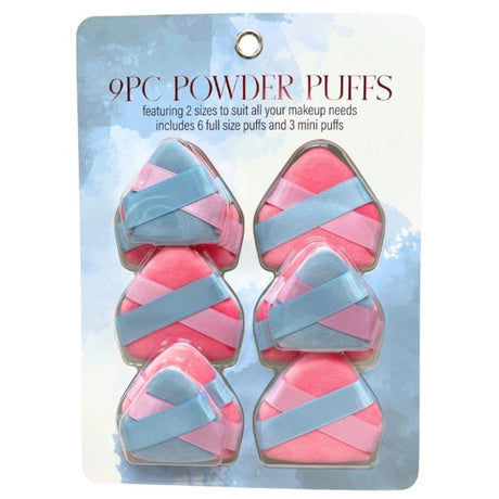 Beauty Fusion 9 Piece Blue and Coral Double Ribbon Powder Puffs