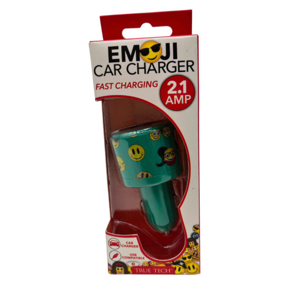 True Tech 2.1 Amp Dual USB Car Charger in Emoji Print