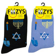 FOOZYS Crew Socks Assorted Black & Blue with Happy Hanukkah Design Size 9-11