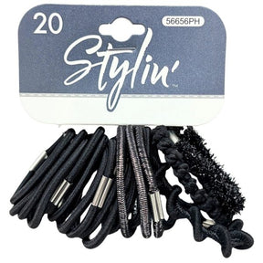 Stylin' 20 Pack Black Hair Ties in Multiple Styles
