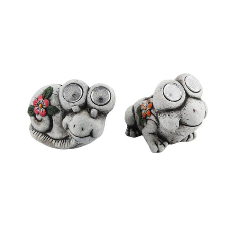 Solar Powered Cement Garden Frog with LED Eyes Outdoor Yard Decor