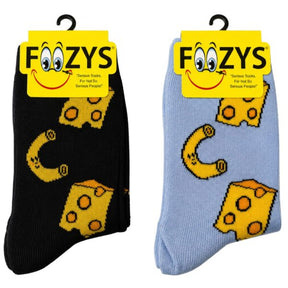 FOOZYS Crew Socks Assorted Black & Light Blue with Mac N Cheese Design Size 9-11