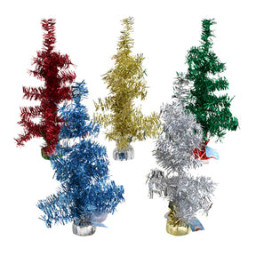 Christmas Tinsel Tree 18in 5ast Colors W/32 Tips/cement Base/ht