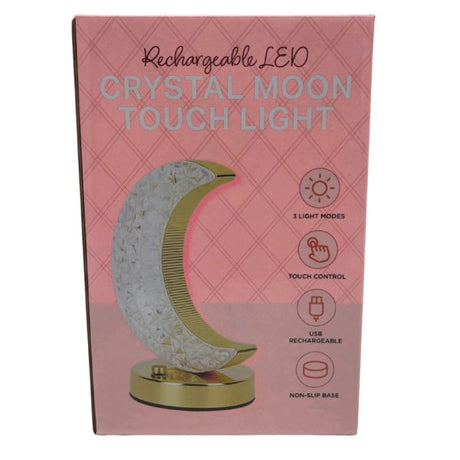Rechargeable 3000K-7000K LED Acrylic Crystal Moon Touch Light with Gold Accents