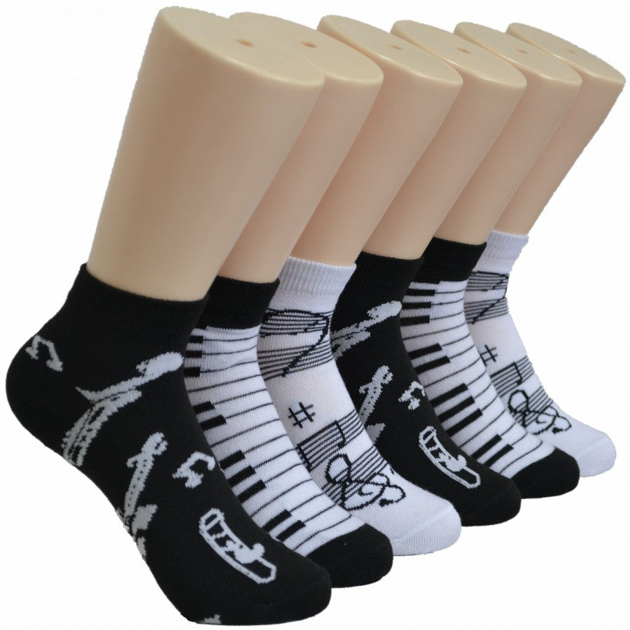 Women's Low Cut Novelty Socks - Music Print - Size 9-11