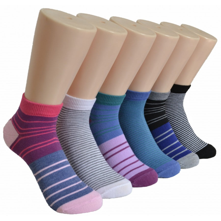 Women's Low Cut Novelty Socks - Two Tone Stripes - Size 9-11