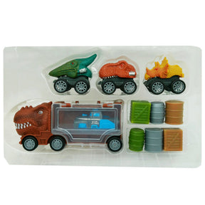 Dinosaur Carrier Truck with Dinosaur Vehicles and Barrels Toy Pack