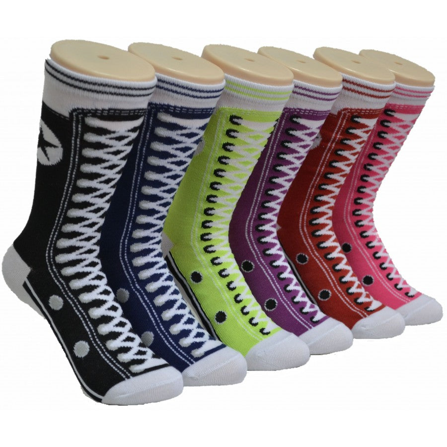 Women's Novelty Crew Socks - Sneaker Print -  Size 9-11