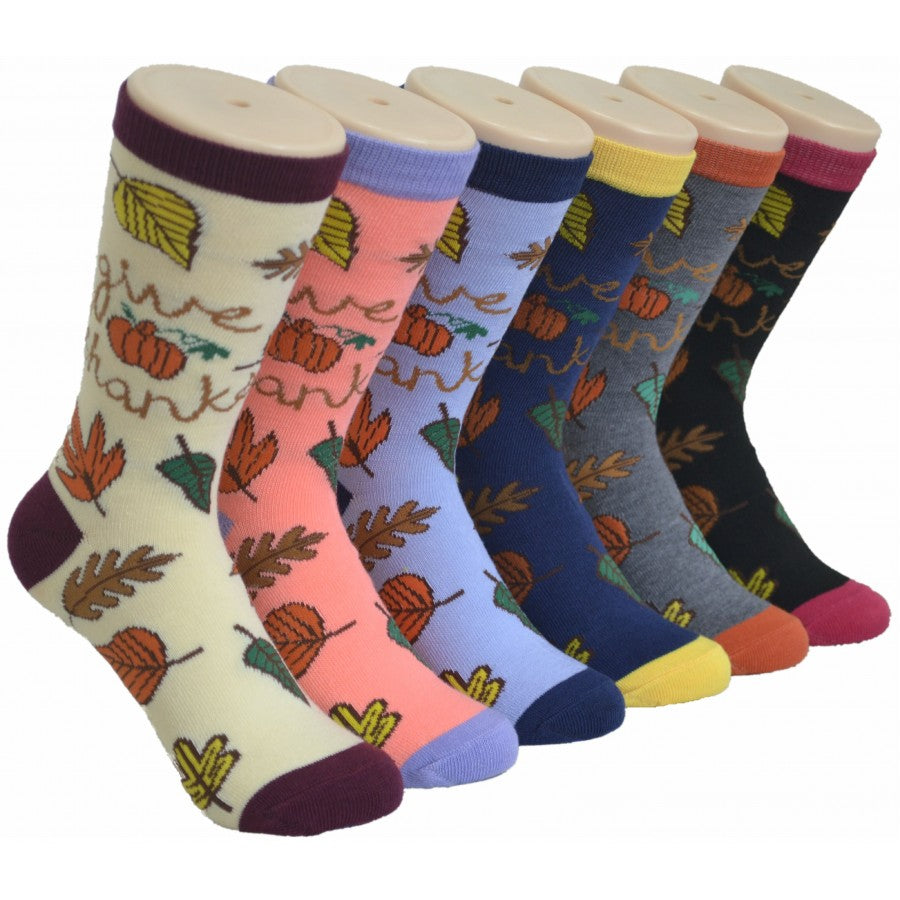 Women's Novelty Crew Socks - Fall & Autumn Print - Size 9-11