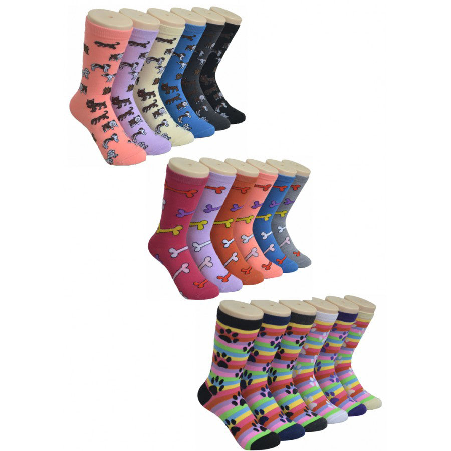 Women's Novelty Crew Socks - Puppy Paws Print - Size 9-11
