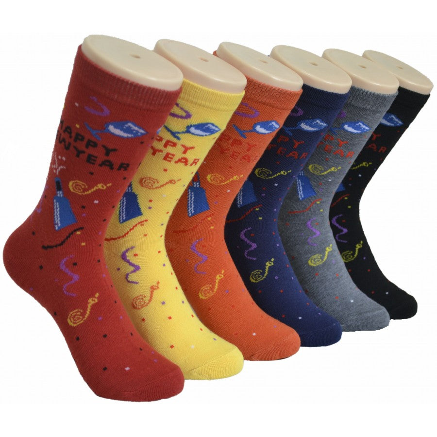 Women's Novelty Crew Socks - New Year's Eve Print - Size 9-11