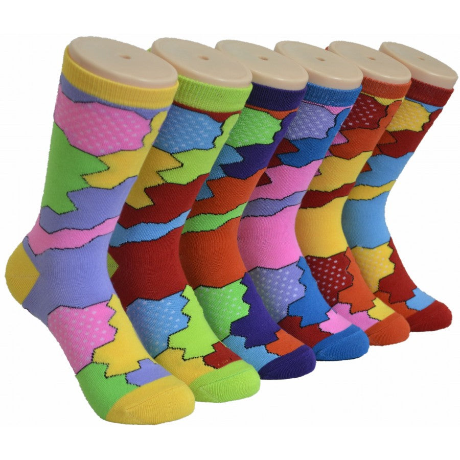 Women's Novelty Crew Socks -  Geometry Pattern Print -  Size 9-11