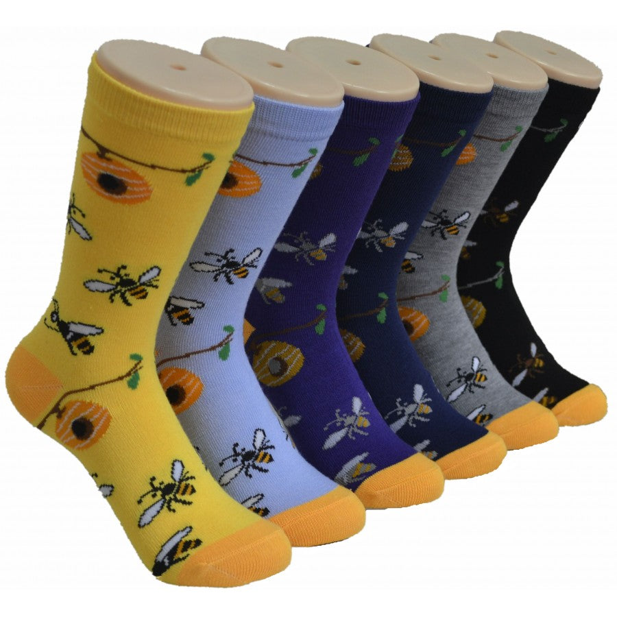 Women's Novelty Crew Socks - Bee & Honey Print - Size 9-11