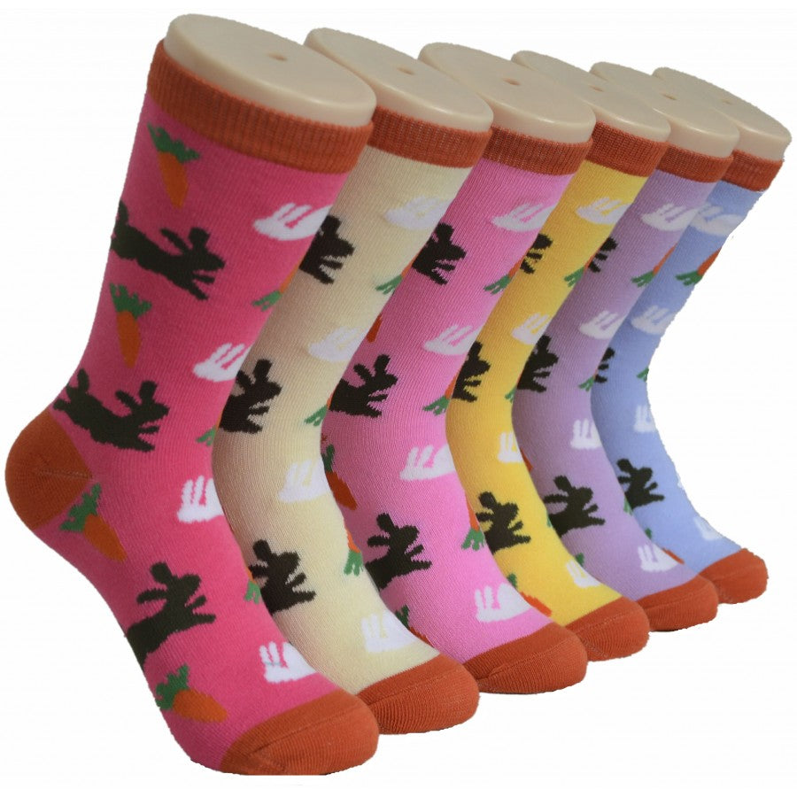 Women's Novelty Crew Socks - Bunny & Carrots Print -  Size 9-11