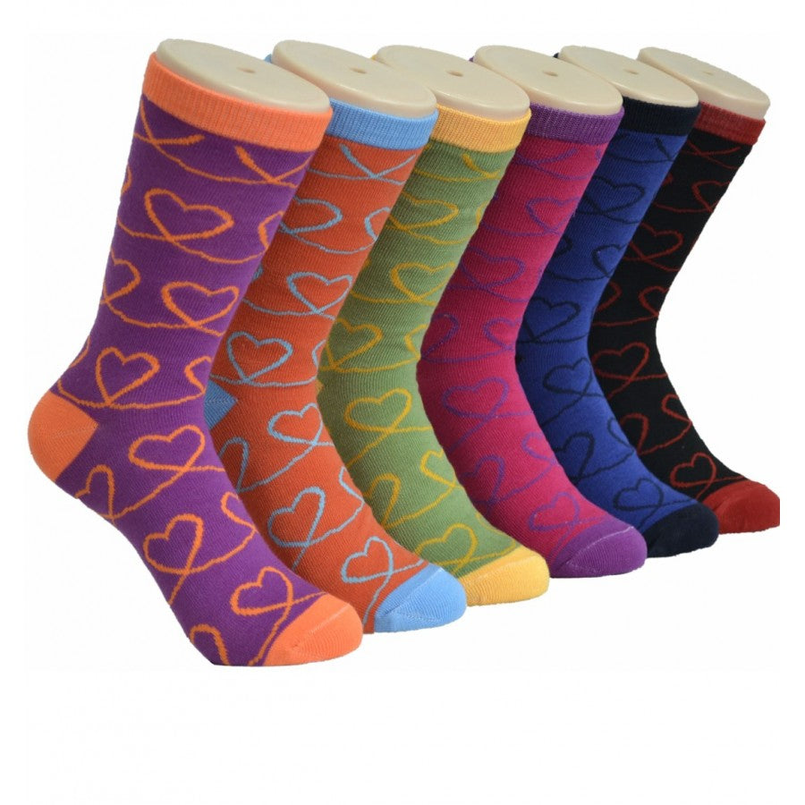 Women's Novelty Crew Socks - Two Tone Valentines Heart Print - Size 9-11