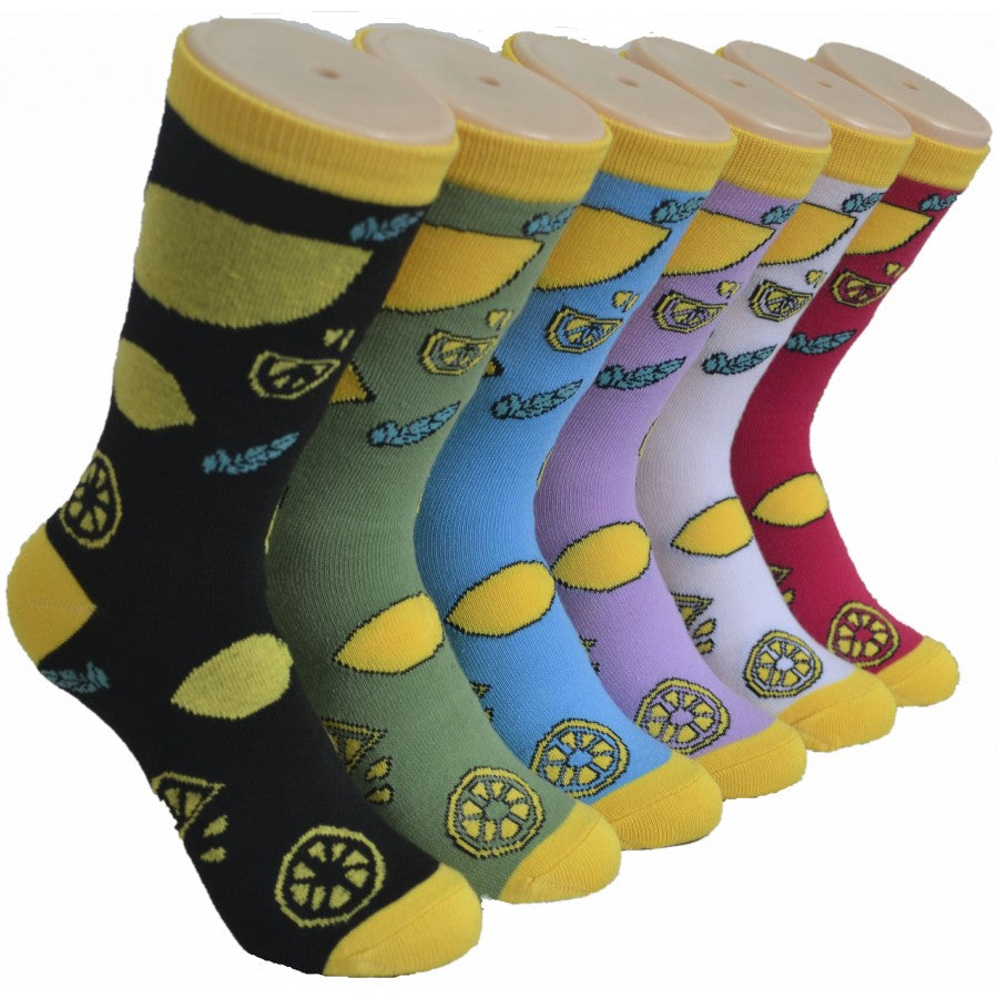 Women's Novelty Crew Socks - Lemon Print -  Size 9-11