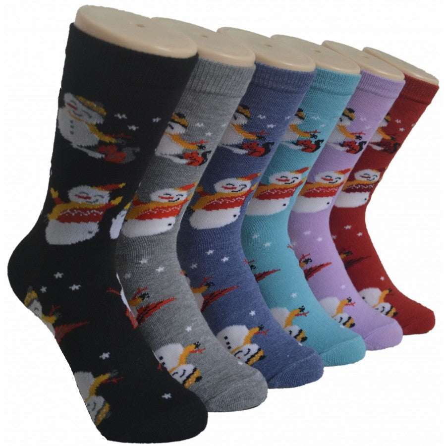 Women's Novelty Crew Socks - Happy Snowman Print - Size 9-11